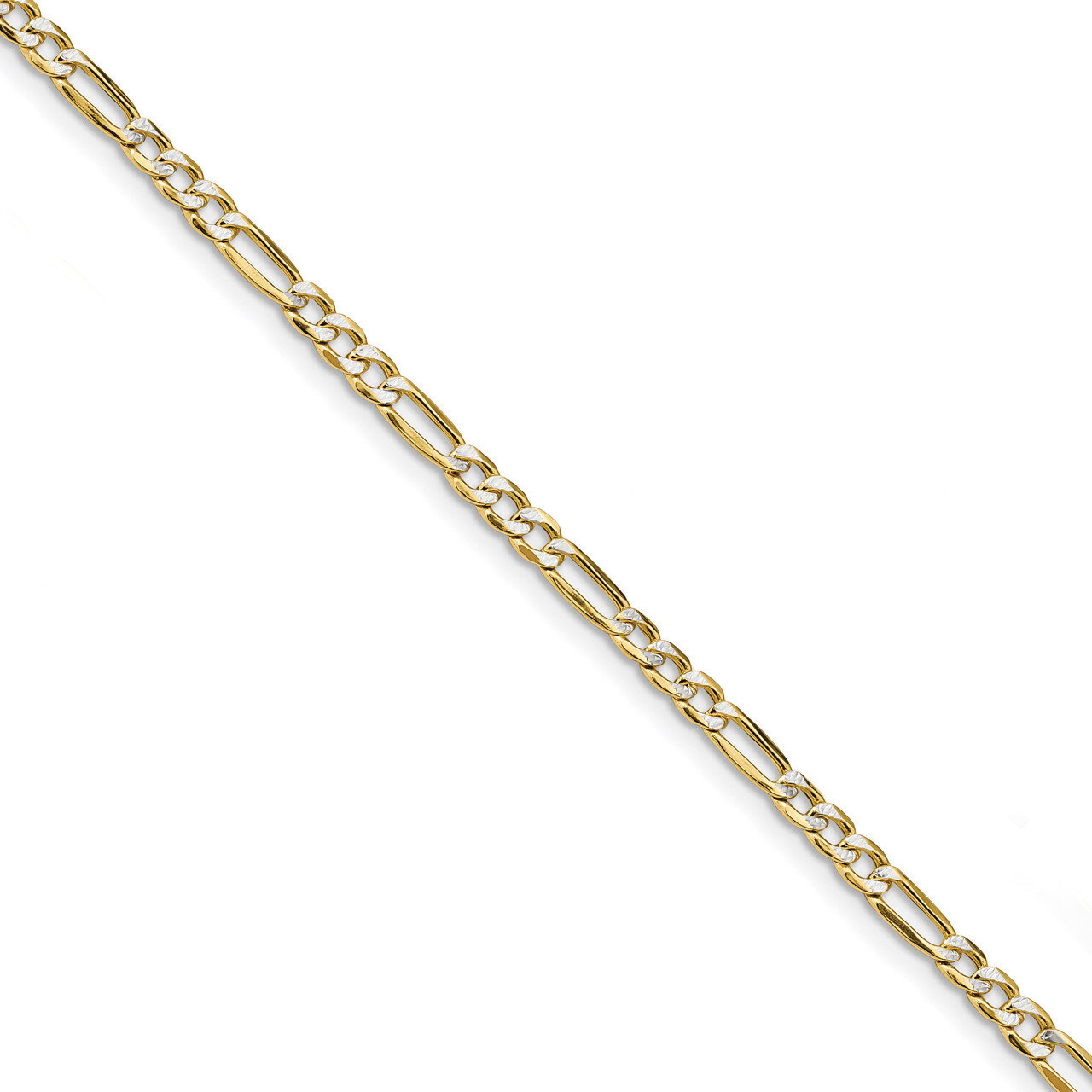 7 Inch 3.9mm Semi-solid Pave Figaro Chain 14k Gold &amp; Rhodium PWC100-7, MPN: PWC100-7, 191101833601