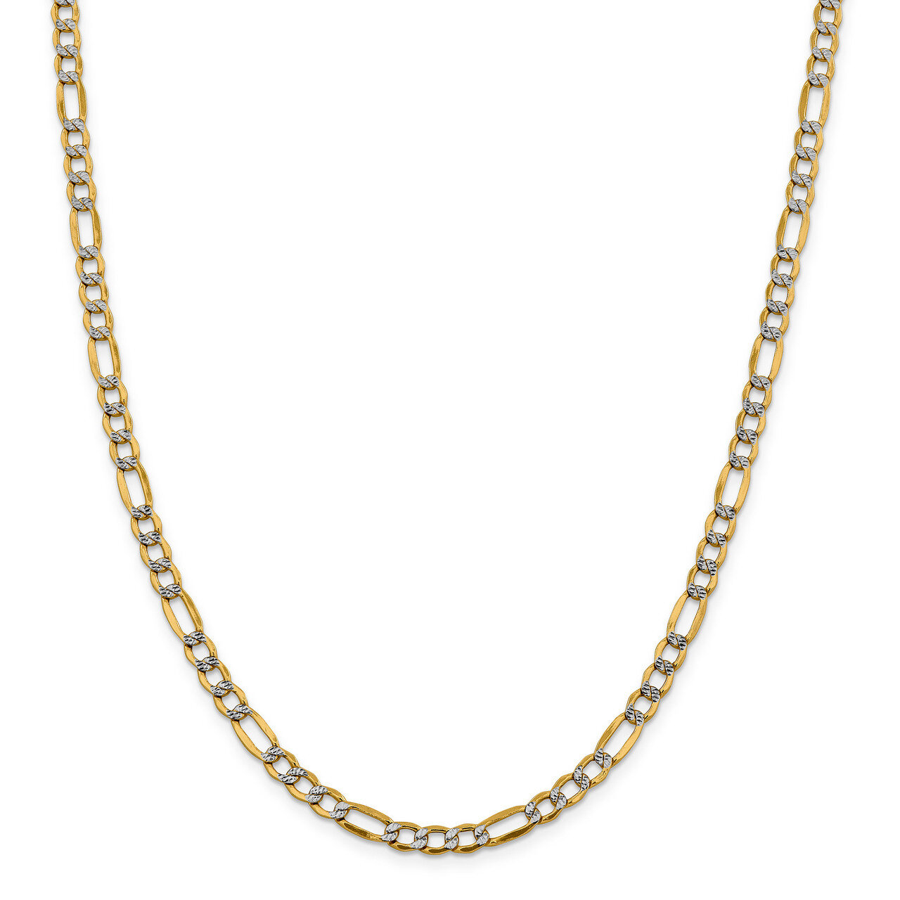 16 Inch 5.25mm Semi-solid Pave Figaro Chain 14k Gold &amp; Rhodium PWC120-16, MPN: PWC120-16, 883957176…