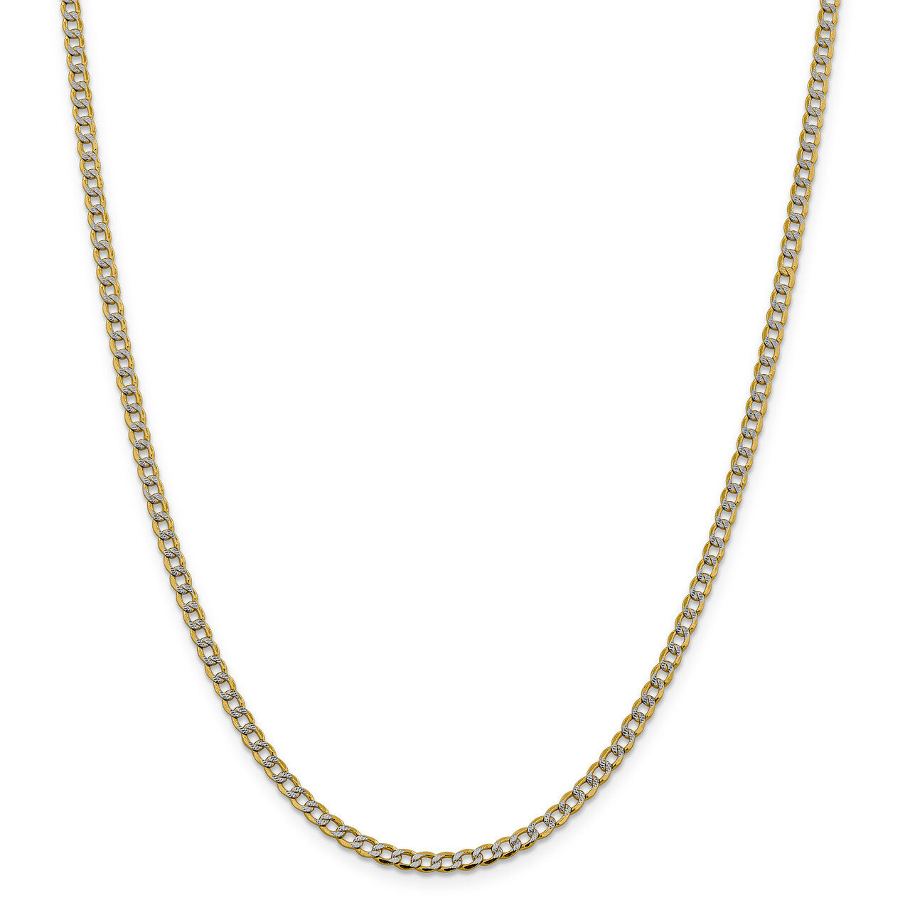 20 Inch 3.4mm Semi-solid Pave Curb Chain 14k Gold &amp; Rhodium PWF080-20, MPN: PWF080-20, 883957176758