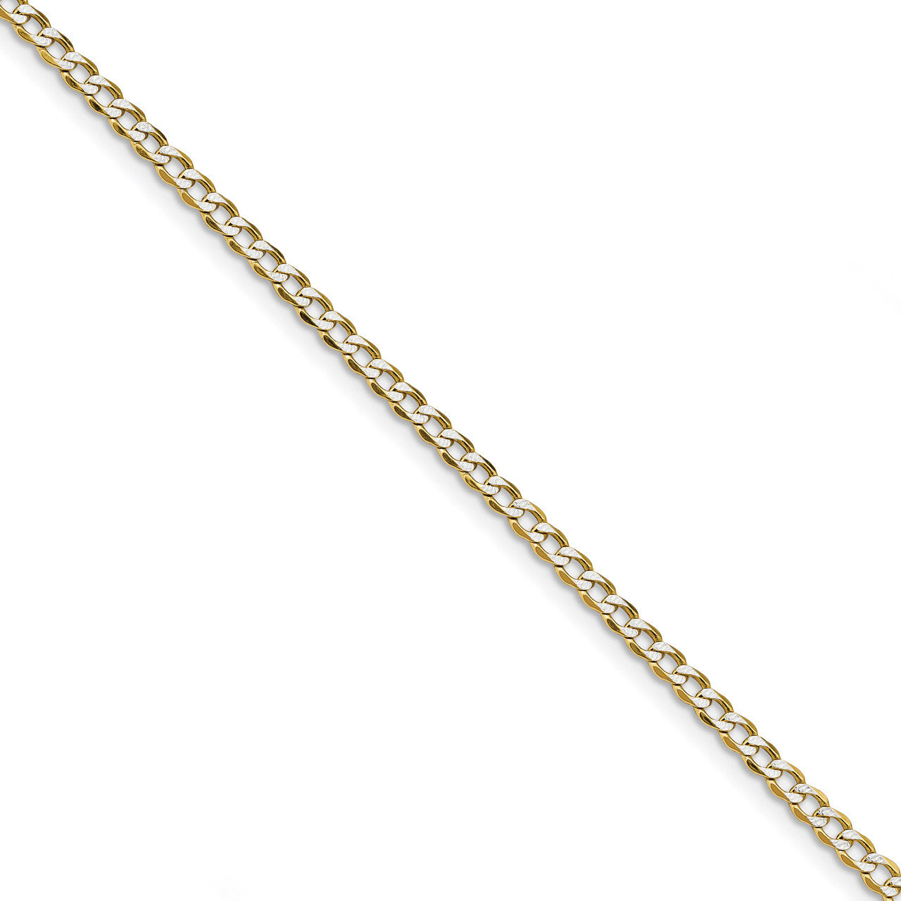 8 Inch 3.4mm Semi-solid Pave Curb Chain 14k Gold &amp; Rhodium PWF080-8, MPN: PWF080-8, 886774561349