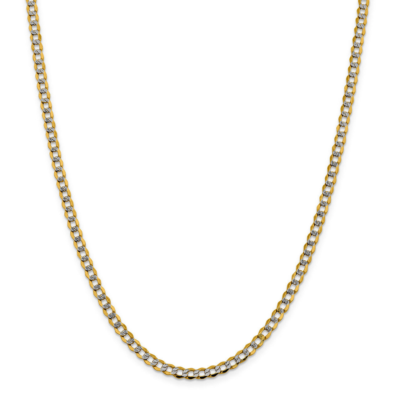 18 Inch 4.3mm Semi-solid Pave Curb Chain 14k Gold &amp; Rhodium PWF100-18, MPN: PWF100-18, 883957176857