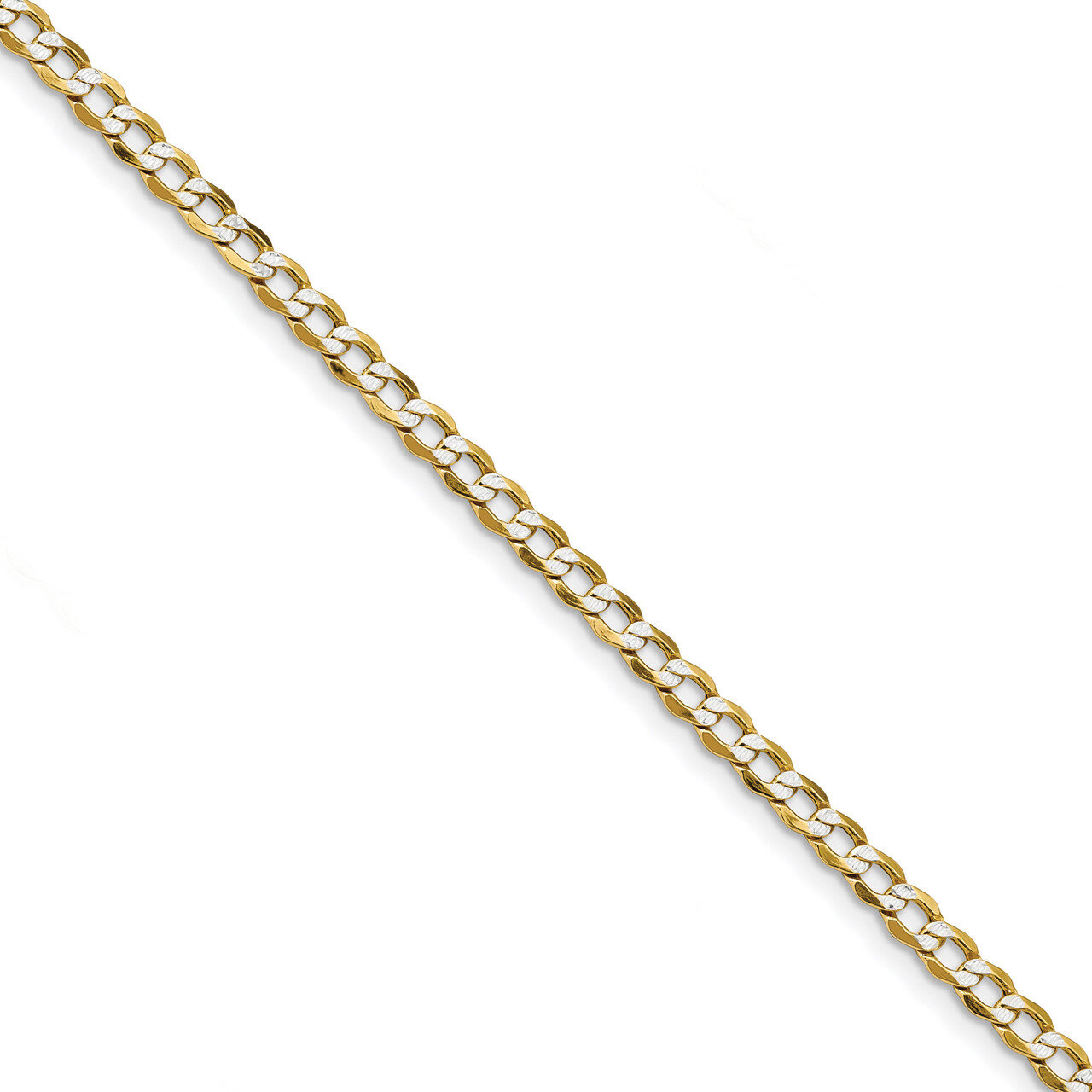 7 Inch 4.3mm Semi-solid Pave Curb Chain 14k Gold & Rhodium PWF100-7