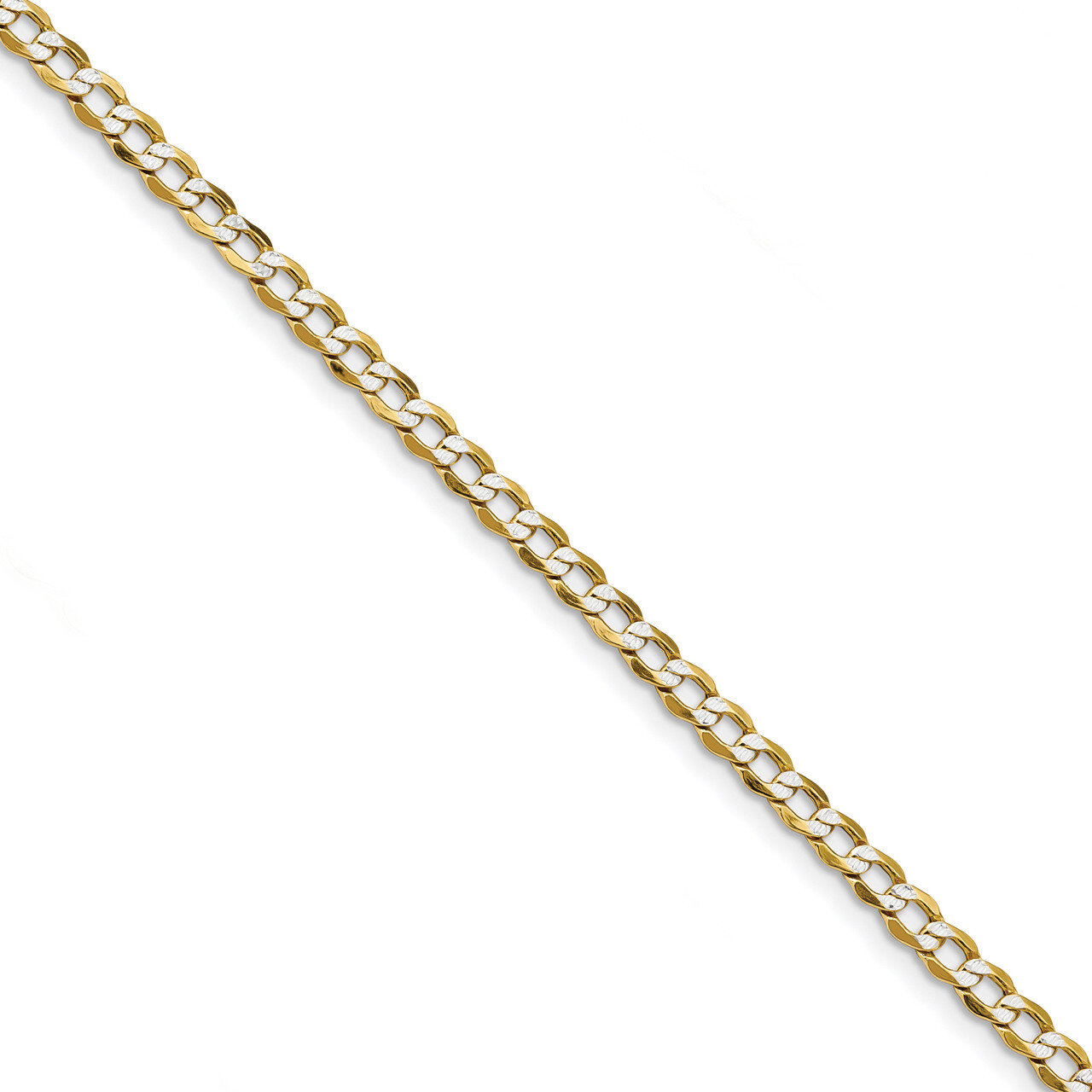 8 Inch 4.3mm Semi-solid Pave Curb Chain 14k Gold &amp; Rhodium PWF100-8, MPN: PWF100-8, 886774559902