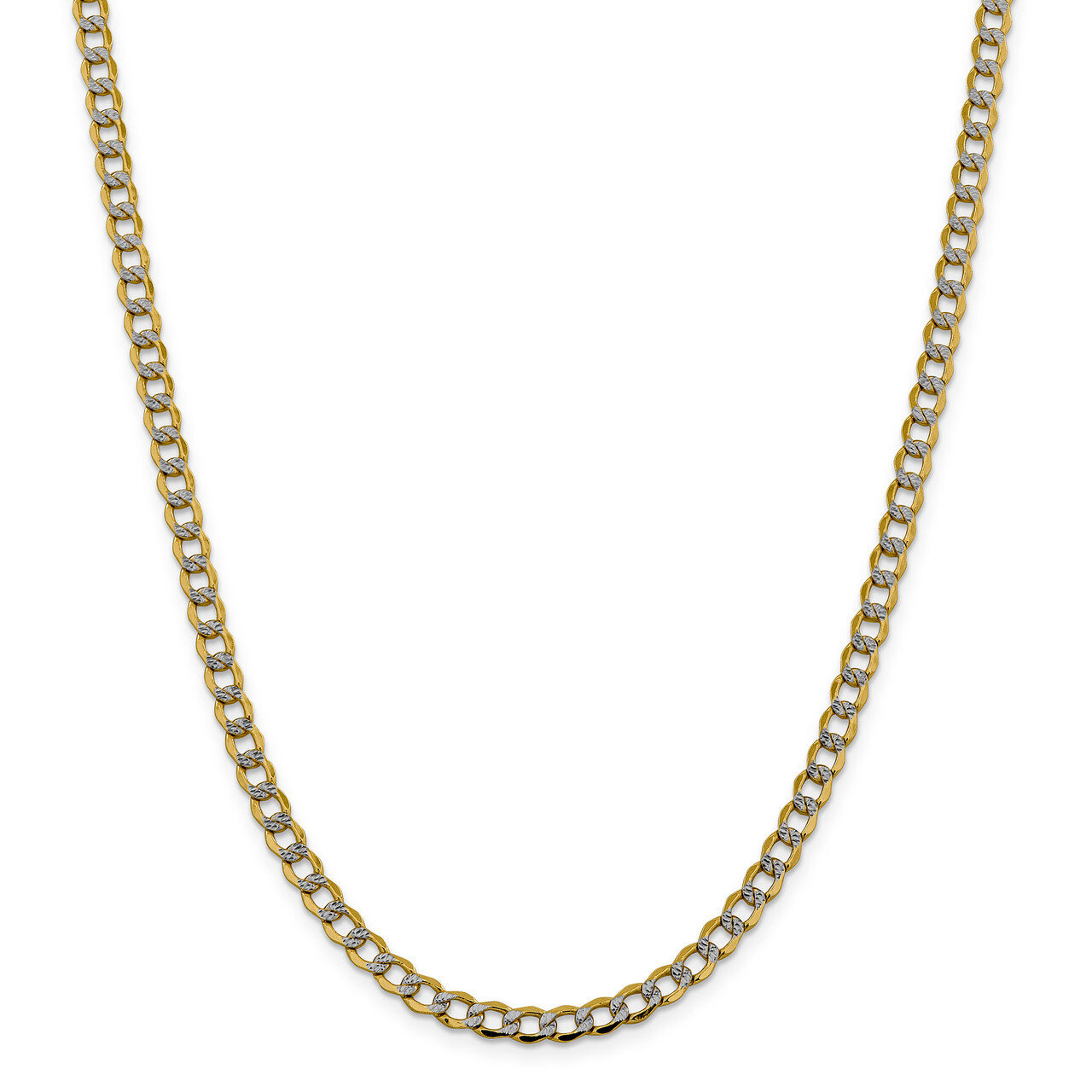 18 Inch 5.2mm Semi-solid Pave Curb Chain 14k Gold &amp; Rhodium PWF120-18, MPN: PWF120-18, 191101228094