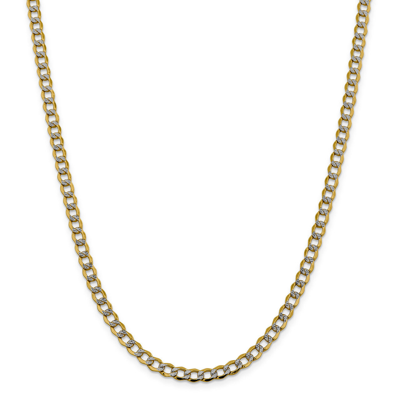 24 Inch 5.2mm Semi-solid Pave Curb Chain 14k Gold & Rhodium PWF120-24