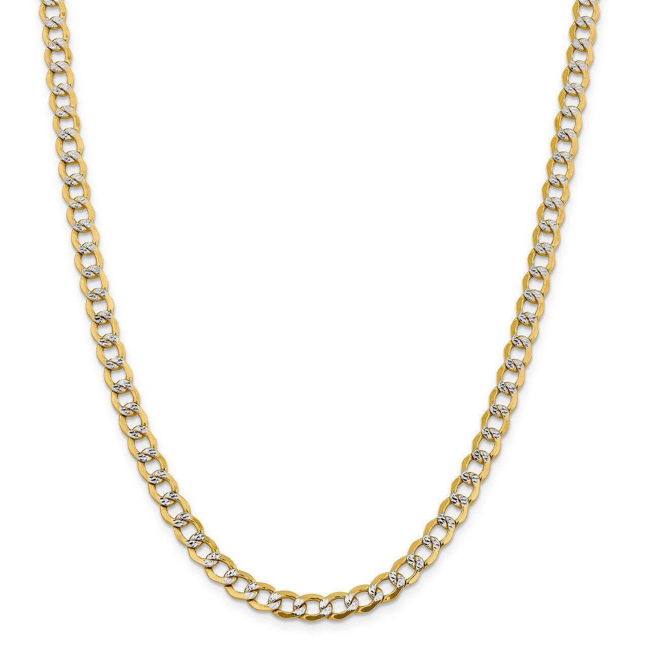 24 Inch 6.75mm Semi-solid Pave Curb Chain 14k Gold &amp; Rhodium PWF150-24