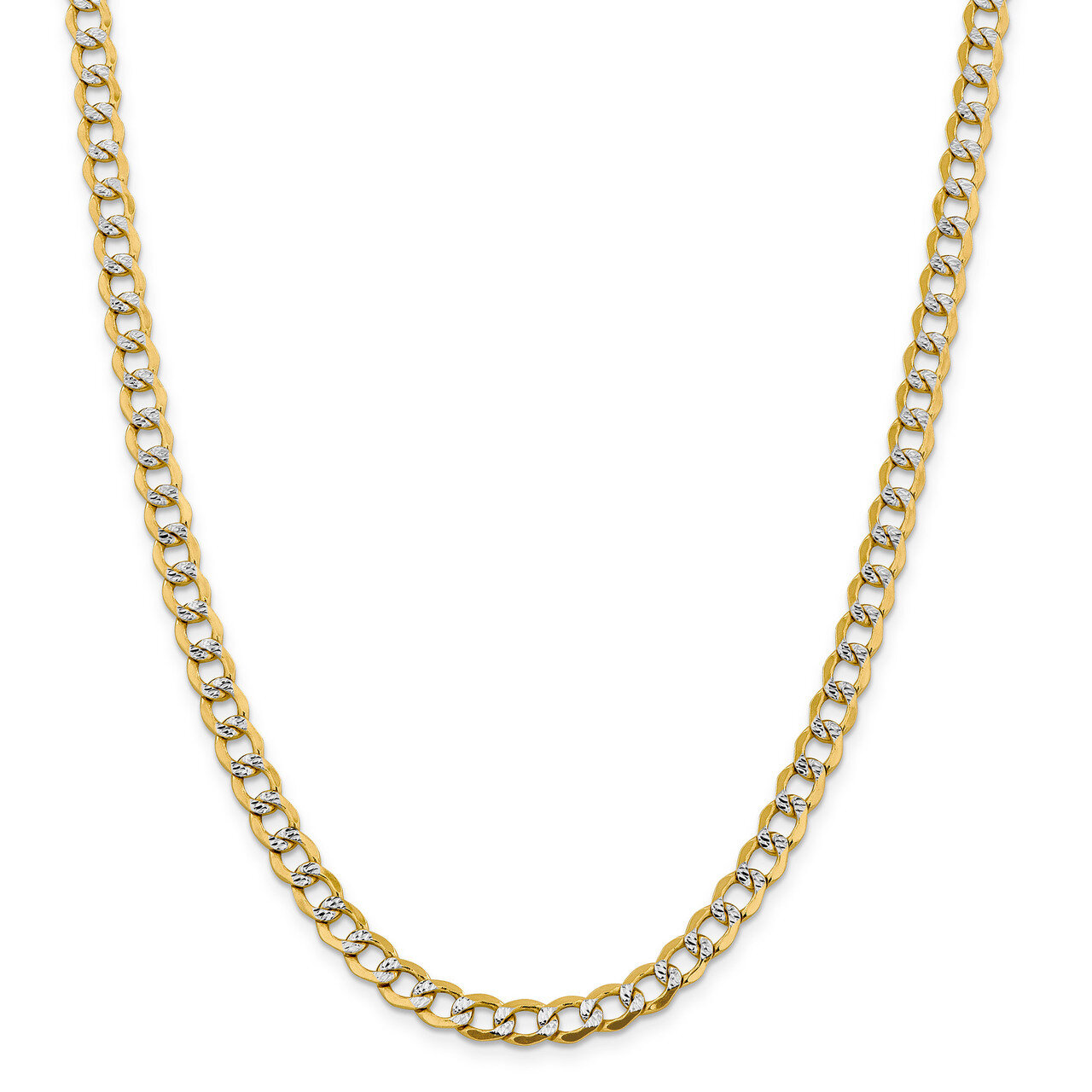 24 Inch 6.75mm Semi-solid Pave Curb Chain 14k Gold &amp; Rhodium PWF150-24, MPN: PWF150-24, 883957190846