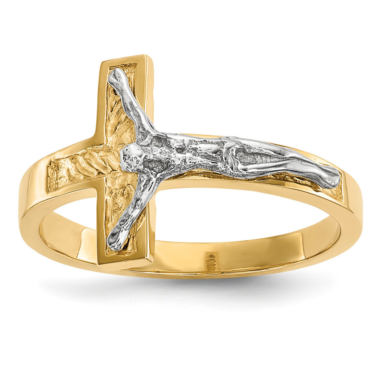 Polished Crucifix Ring 14k Two-Tone Gold R581
