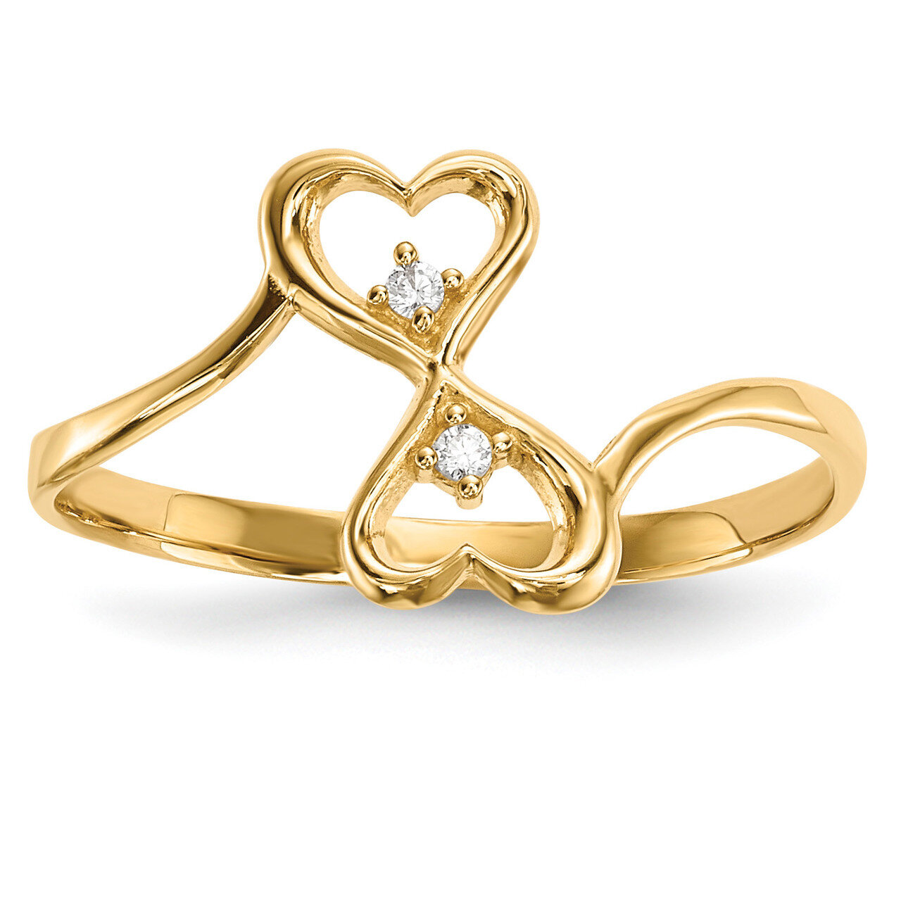 CZ Diamond Double Heart Ring 14k Gold R590