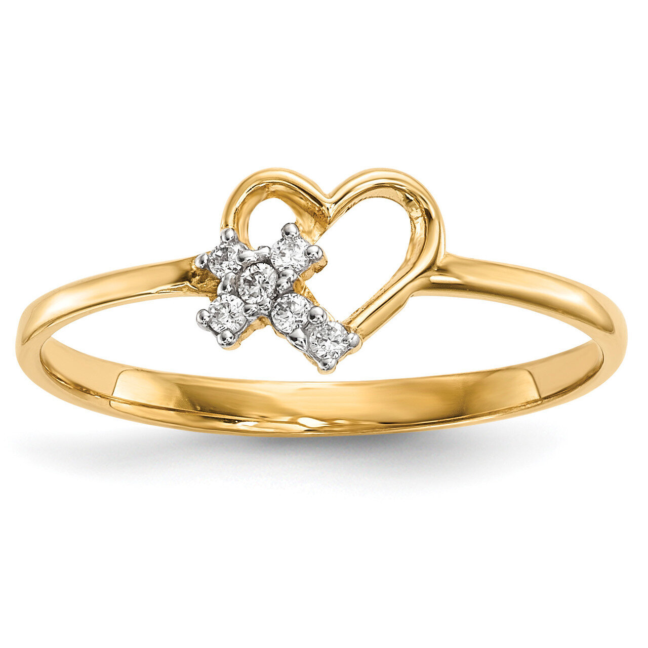 Heart with CZ Diamond Cross Ring 14k Gold R593, MPN: R593, 886774066127