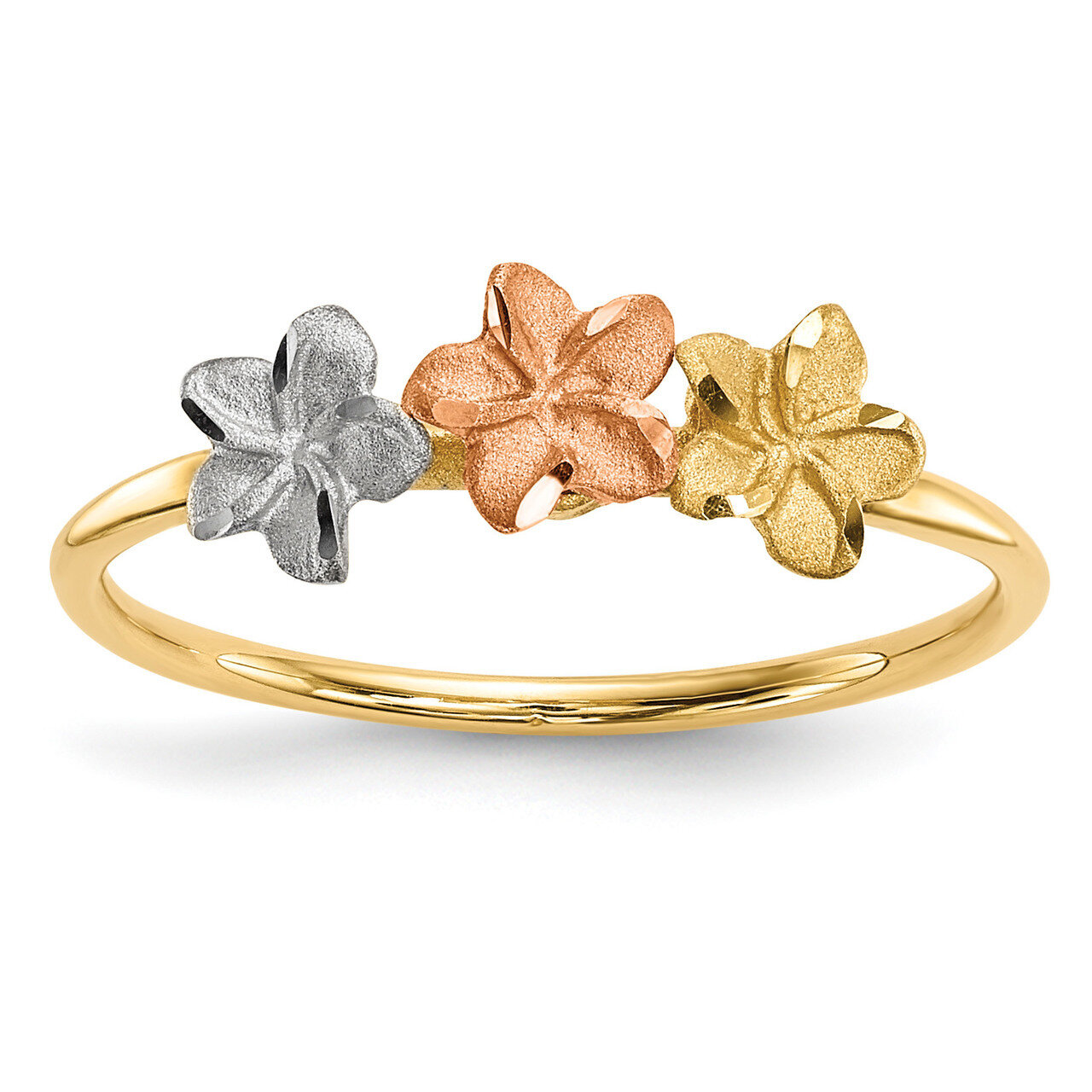 White Rhodium Polished and Satin 3 Flower Ring 14k Two-Tone Gold R631, MPN: R631, 883957156866