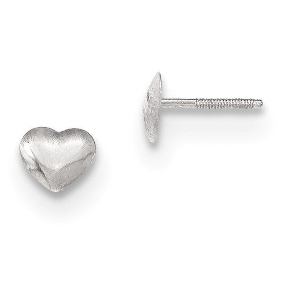 Madi K Rhodium-plated Heart Screwback Post Earrings 14k white Gold SE2464, MPN: SE2464, 191101456206