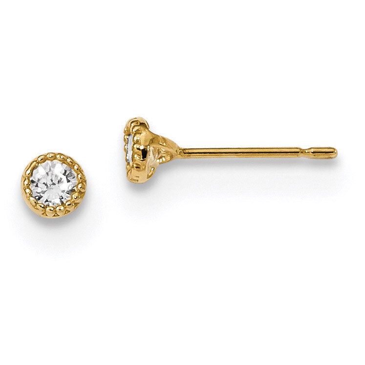Madi K Milgrain Bezel CZ Diamond Post Earrings 14k Gold SE2508, MPN: SE2508, 191101901768