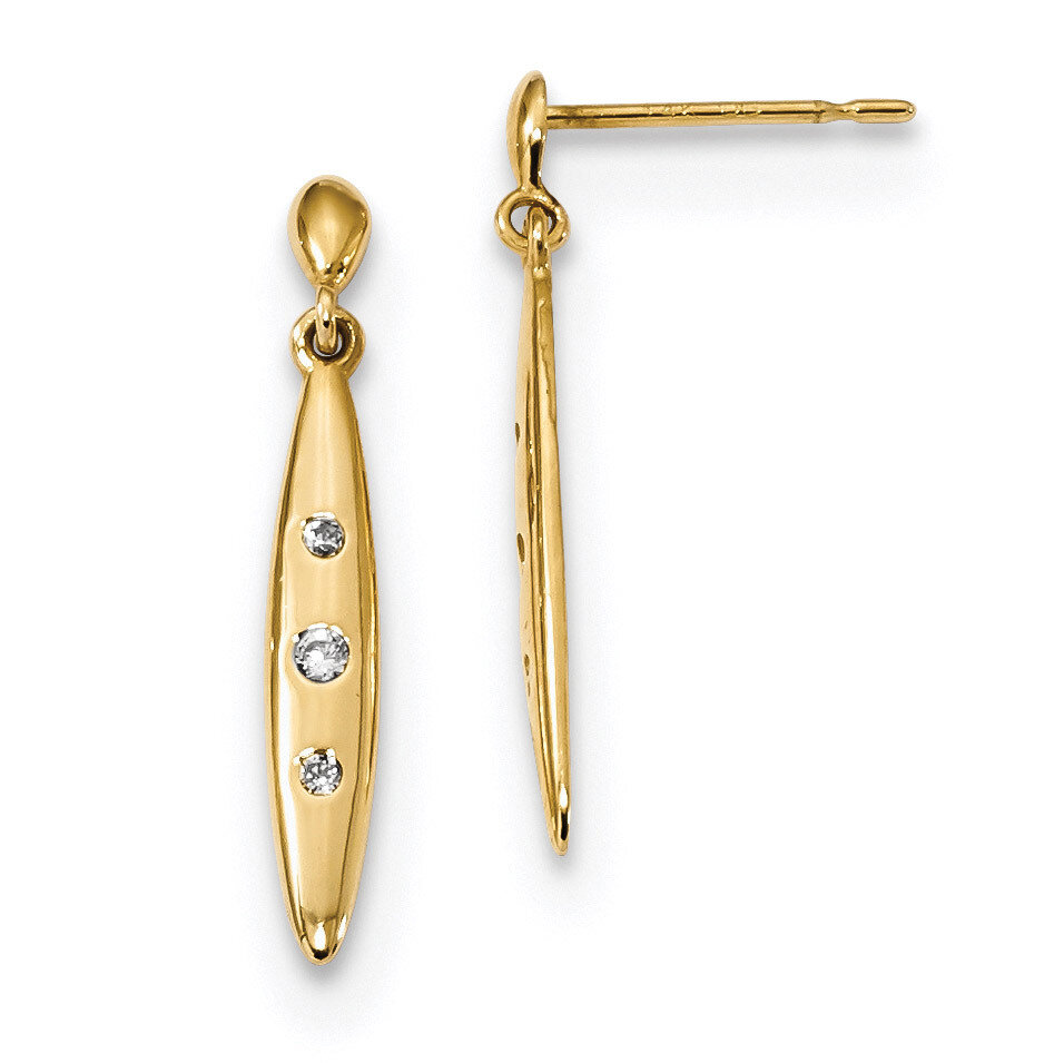 Madi K Oval with 3-CZ Diamonds Dangle Post Earrings 14k Gold SE2510
