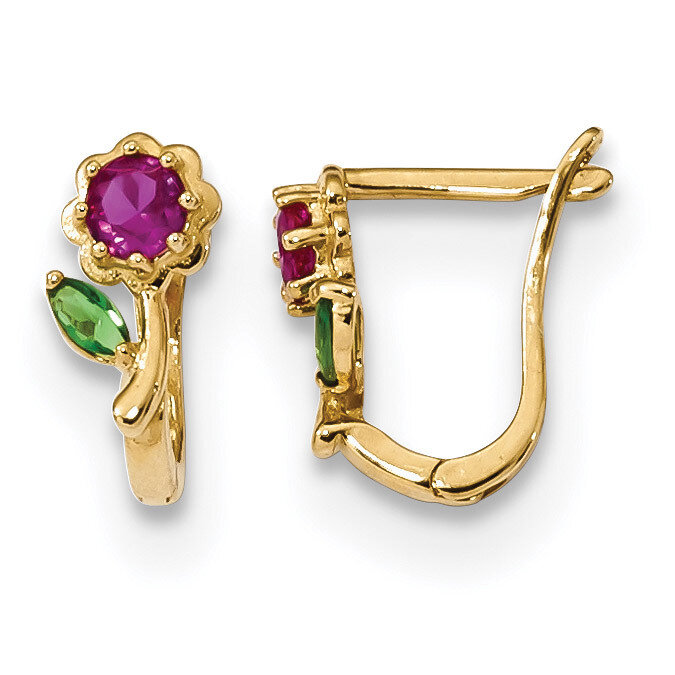 Madi K Polished Red &amp; Green CZ Diamond Flower Hoops Earrings 14k Gold SE2521, MPN: SE2521, 88395796…