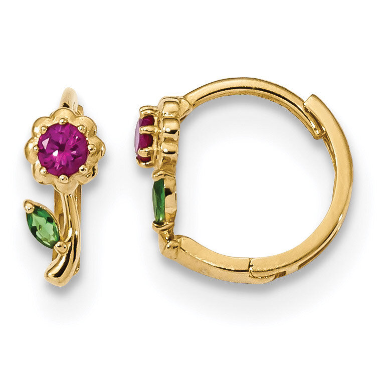 Madi K Red &amp; Green CZ Diamond Hinged Hoop Earrings 14k Gold SE2526, MPN: SE2526, 191101077968