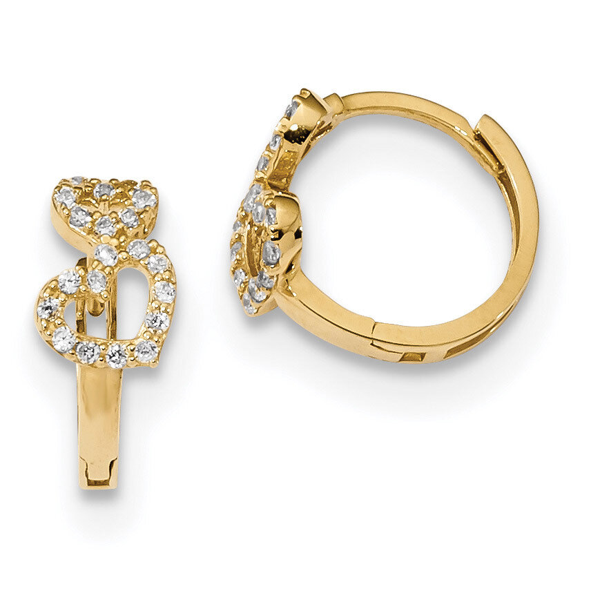 Madi K CZ Diamond Double Heart Hinged Hoop Earrings 14k Gold SE2540, MPN: SE2540,
