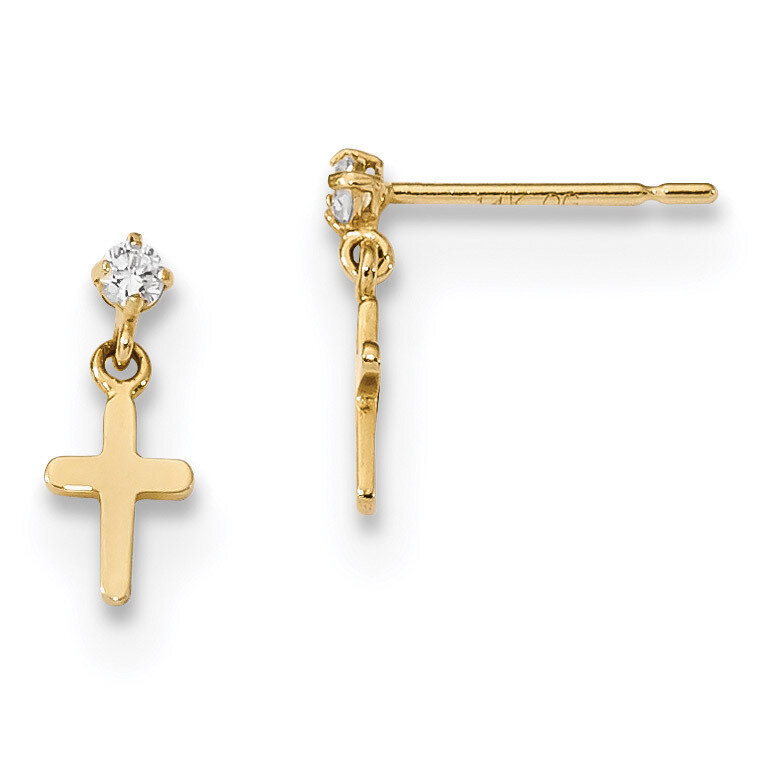 Madi K Childrens CZ Diamond Cross Post Dangle Earrings 14k Gold SE2545, MPN: SE2545, 883957984612