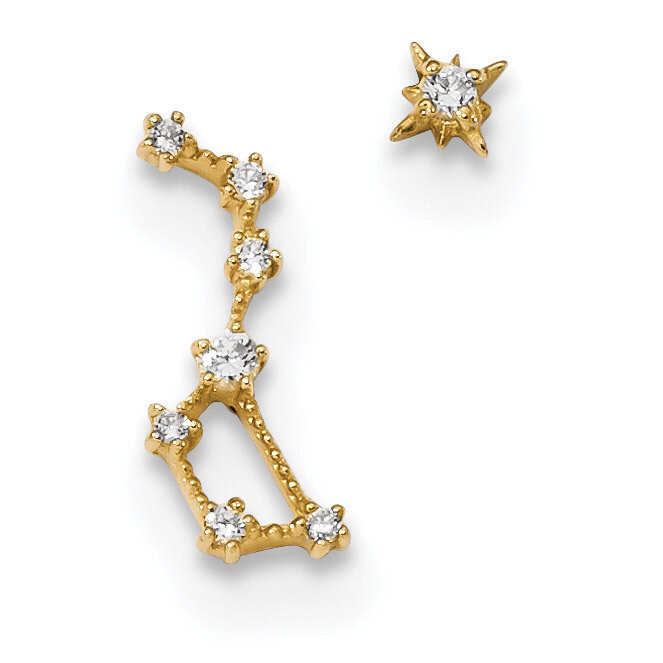 Madi K Childrens CZ Diamond 1 Stud Star &amp; 1 Little Dipper Post Earrings 14k Gold SE2550