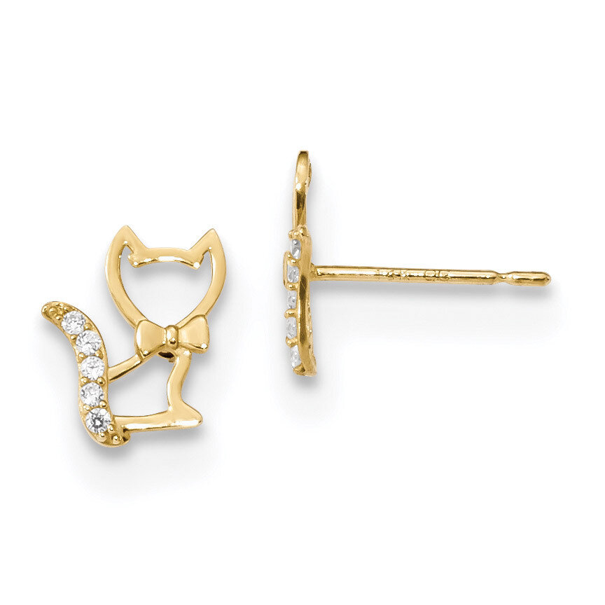 Madi K Childrens Kitten with CZ Diamond Tail Post Earrings 14k Gold SE2568, MPN: SE2568, 1911010780…