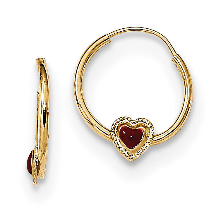 Madi K Polished Red Enameled Heart Hoops Earrings 14k Gold SE2577