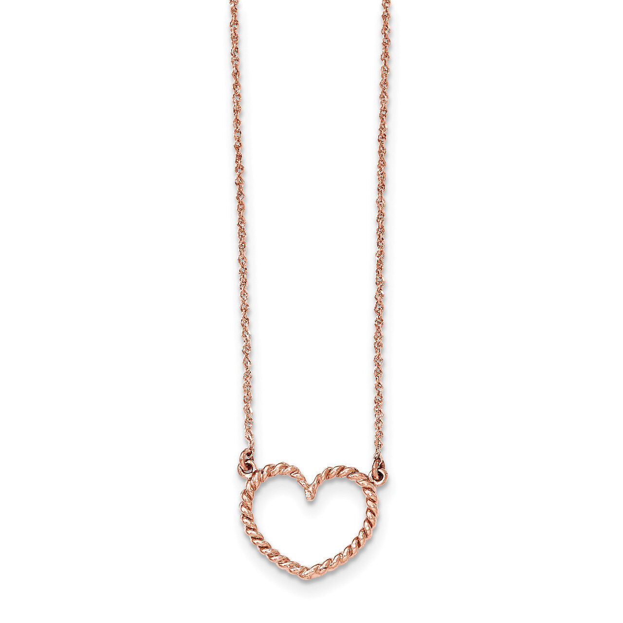17 Inch Polished & Textured Heart Necklace 14k Rose Gold SF2291-17