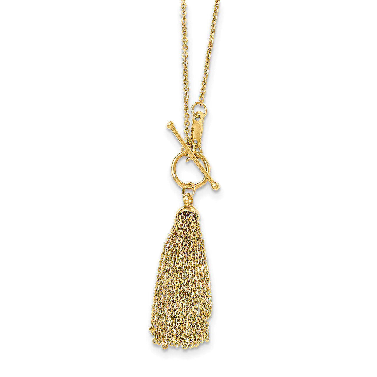 18 Inch Cable Chain Tassel Toggle Necklace 14k Gold SF2297-18, MPN: SF2297-18, 191101071997