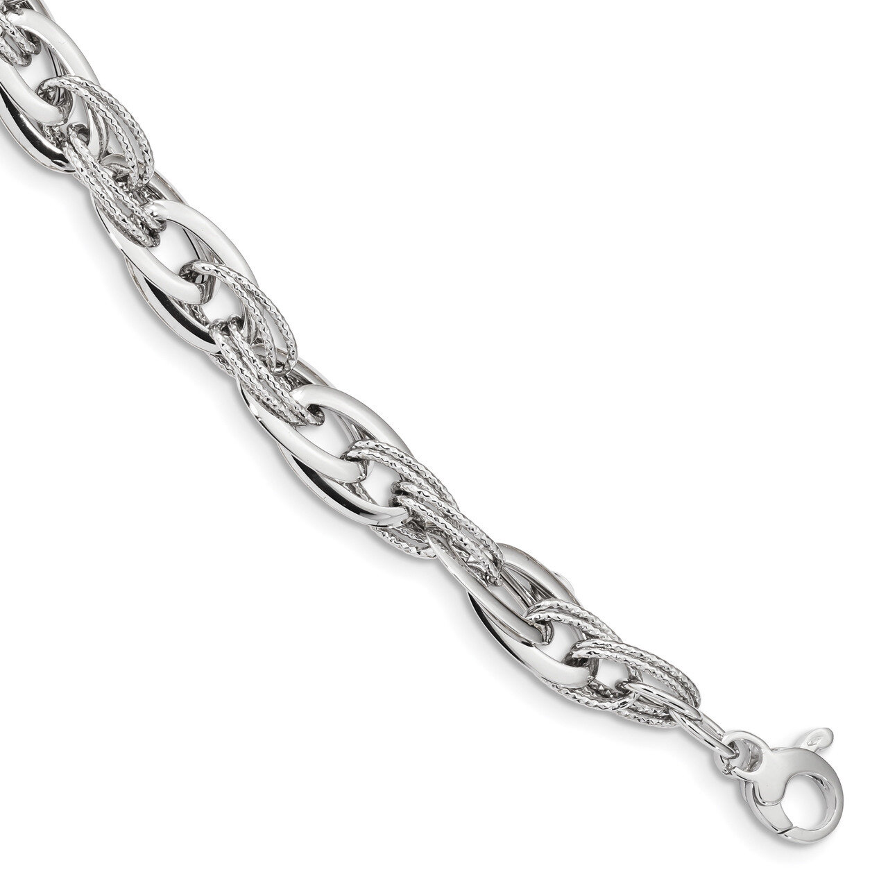 8 Inch Polished and Textured Fancy Link 8in Bracelet 14k white Gold SF2362-8