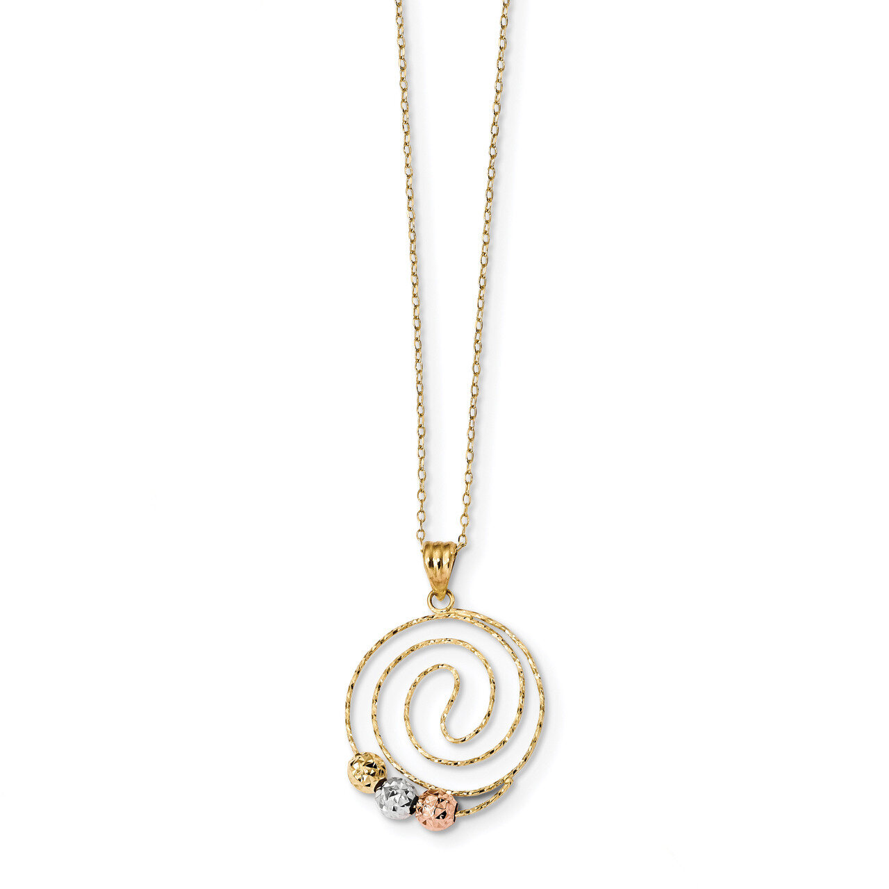 18 Inch Diamond -cut Beads on Spiral Pendant Necklace 14k Tri-Color Gold SF2441-18, MPN: SF2441-18,…