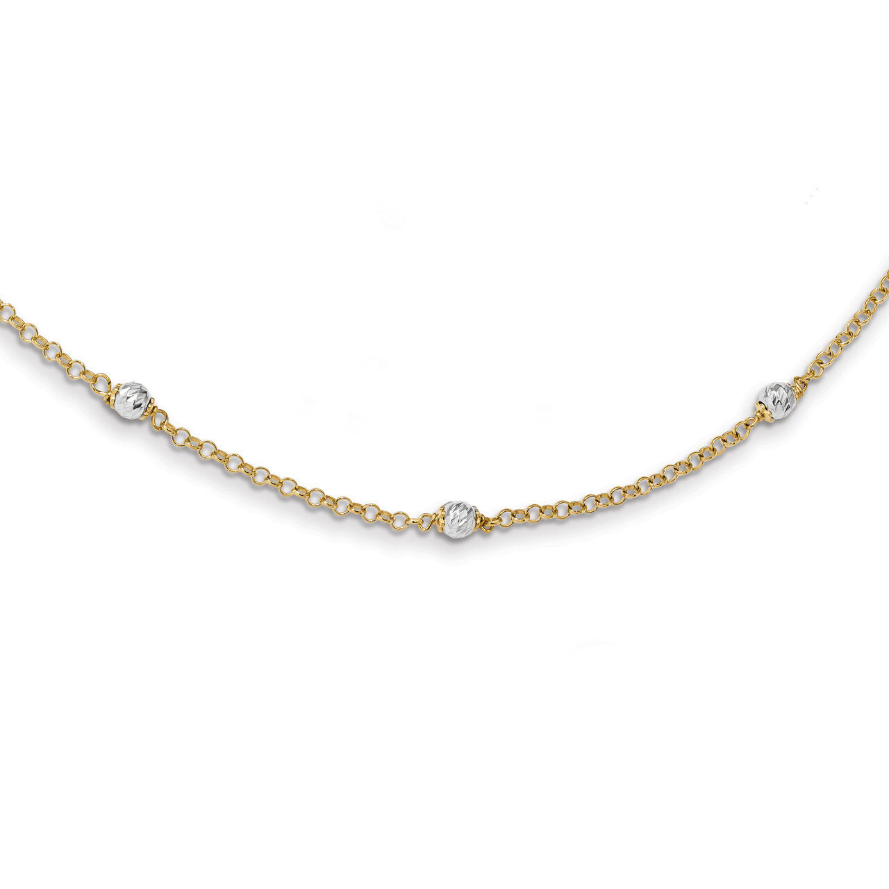 16 Inch Polished Diamond -cut Fancy Beaded with 2 inch ExtenderNecklace 14k Two-Tone Gold SF2454-16