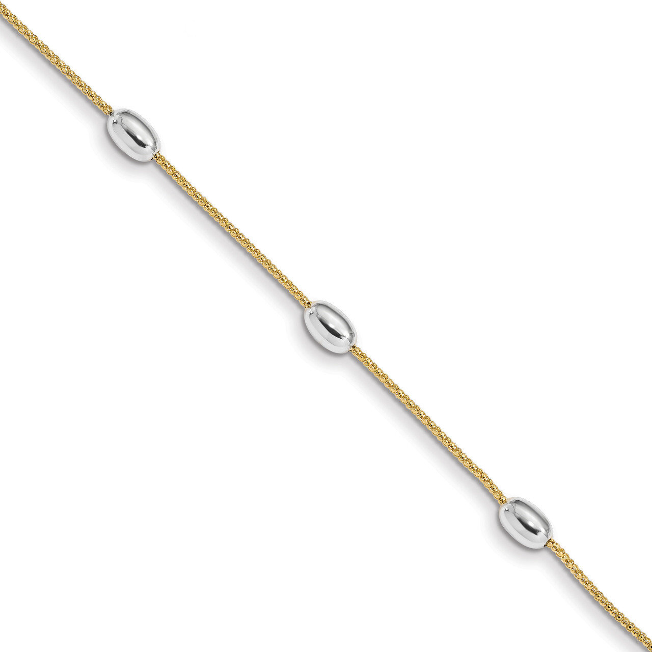 7.5 Inch Polished 3 Station Oval Beads with 0.5 inch Extender Bracelet 14k Two-Tone Gold SF2458-7.5…