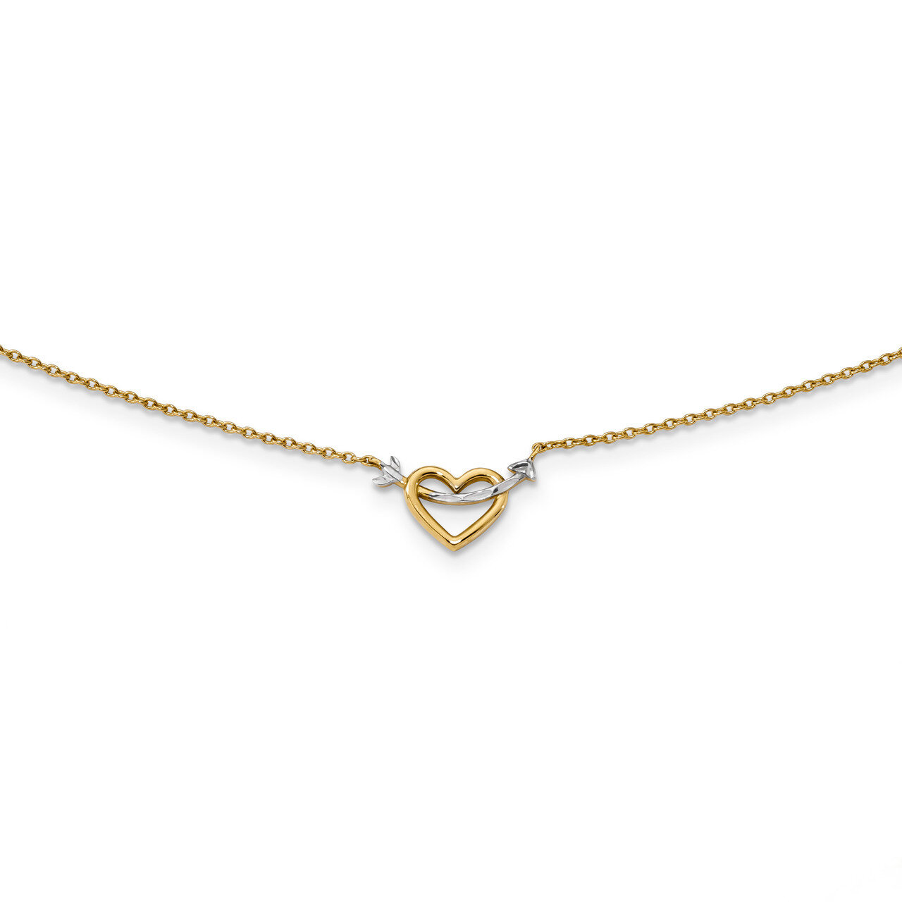 17 Inch Diamond -cut Heart & Arrow Necklace 14k Gold & Rhodium SF2466-17