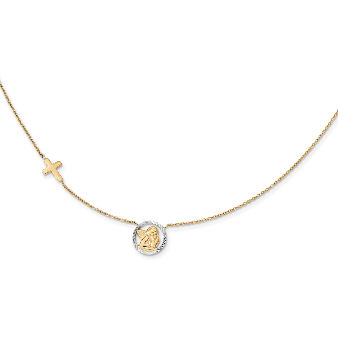 17 Inch Rhodium-plated Diamond -cut Angel & Cross Necklace 14k Gold SF2506-17