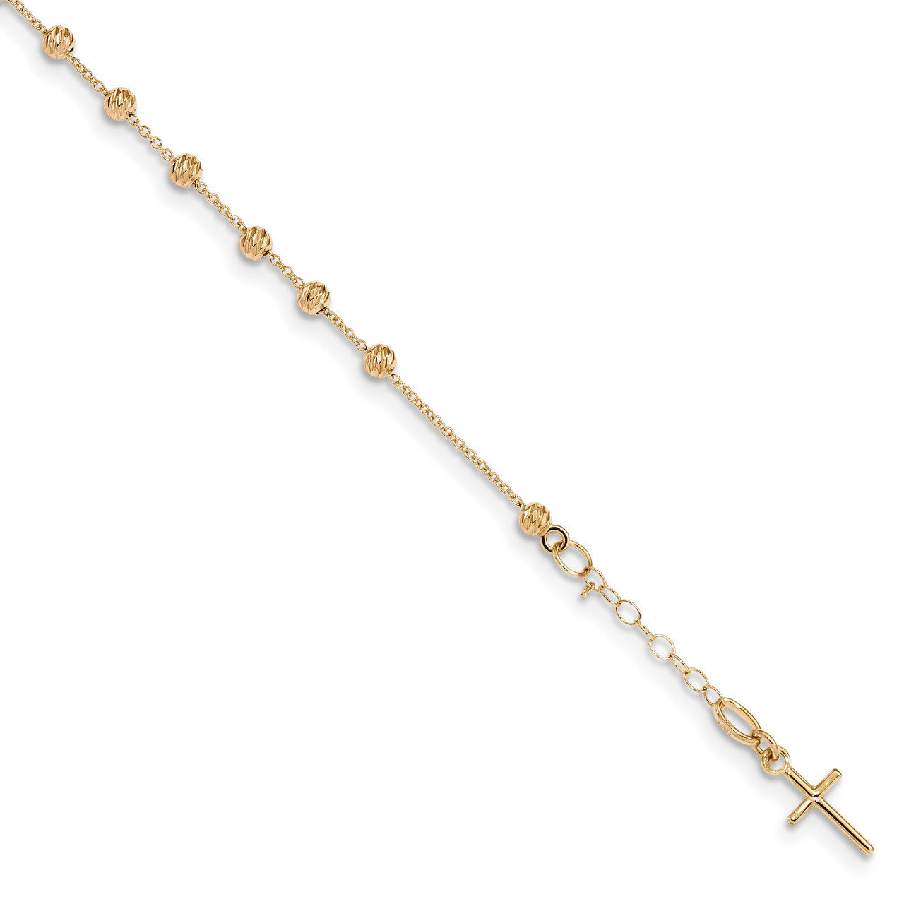 6.75 Inch Diamond -cut Cross and Miraculous Medal 0.75 inch Extender Bracelet 14k Gold Polished SF2508-6
