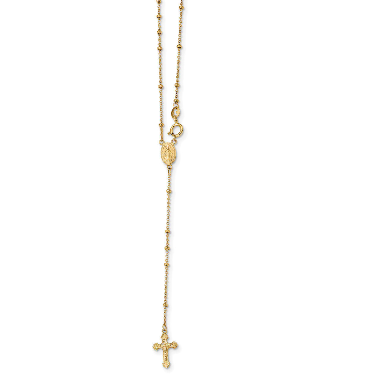 19.5 Inch 2mm Beaded Rosary Necklace 14k Gold Polished SF2515-19.5