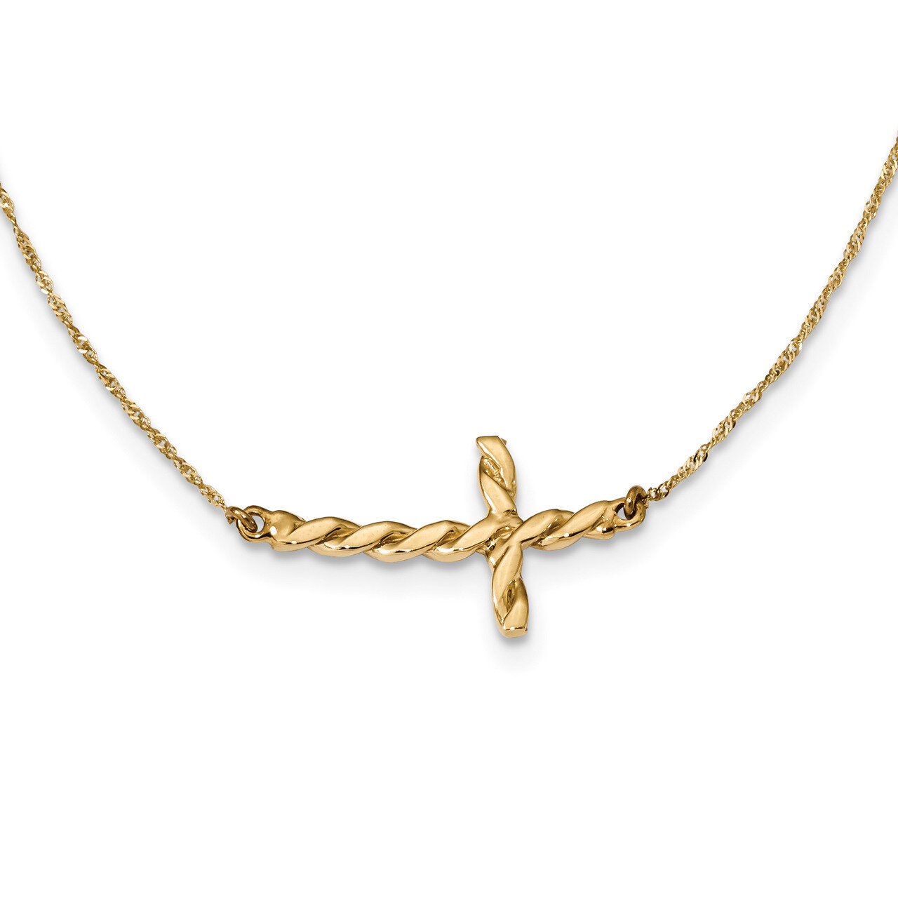 17 Inch Twisted Sideways Cross 17 inch Necklace 14k Gold Polished SF2519-17, MPN: SF2519-17, 191101…