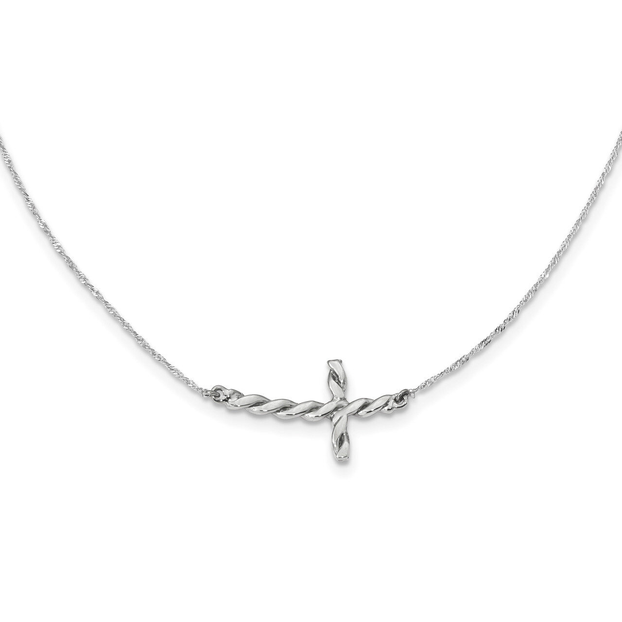 17 Inch Polished Twisted Sideways Cross 17 inch Necklace 14k white Gold SF2520-17