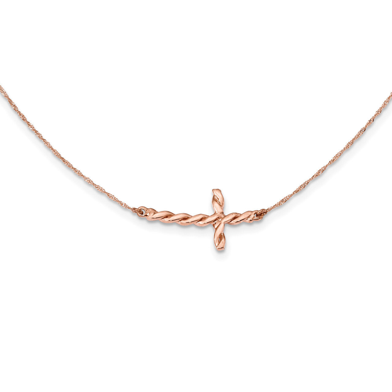 17 Inch Polished Twisted Sideways Cross 17 inch Necklace 14k Rose Gold SF2521-17