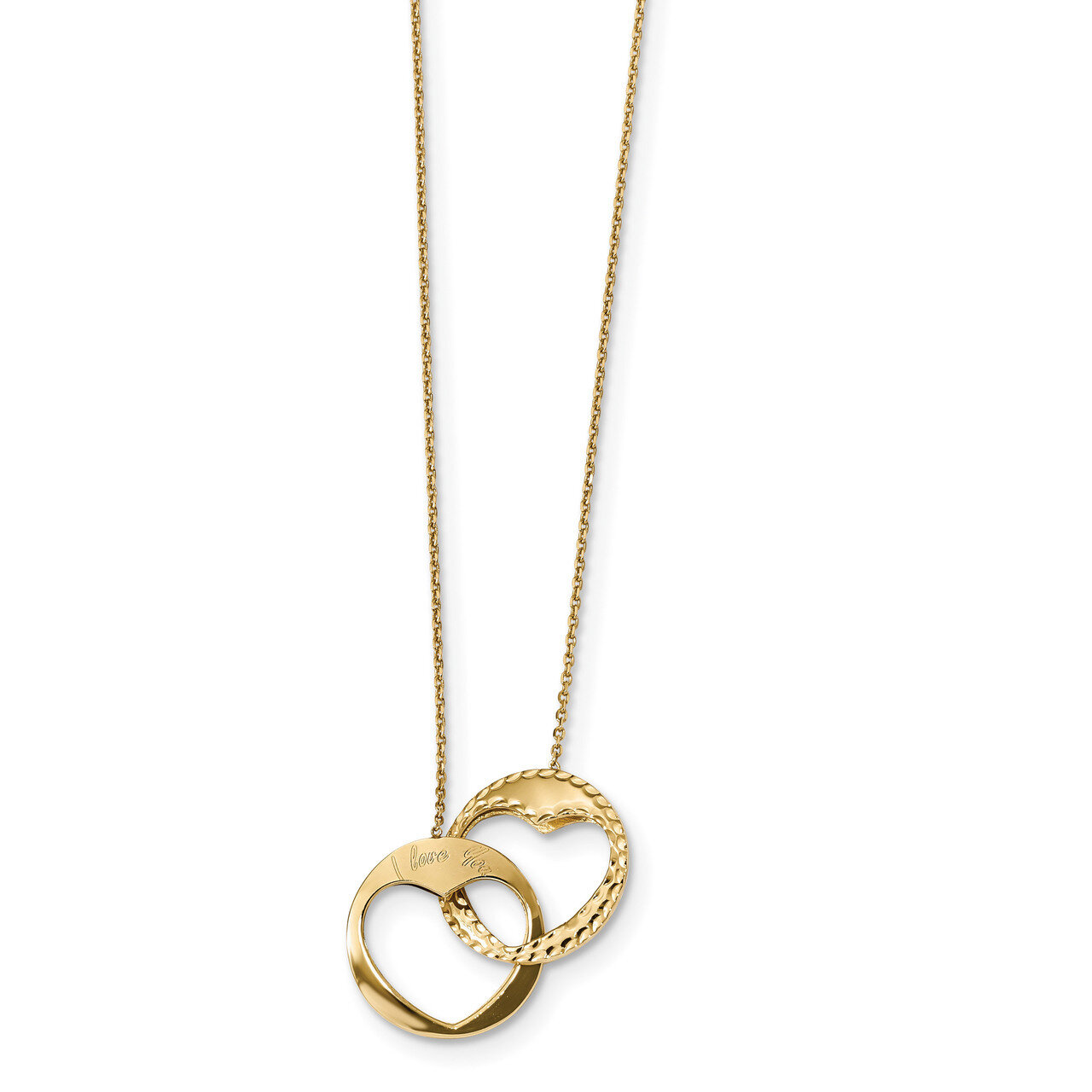 17 Inch Double Heart I Love You 16 inch with 1 inch extender Necklace 14k Gold Polished SF2526-16