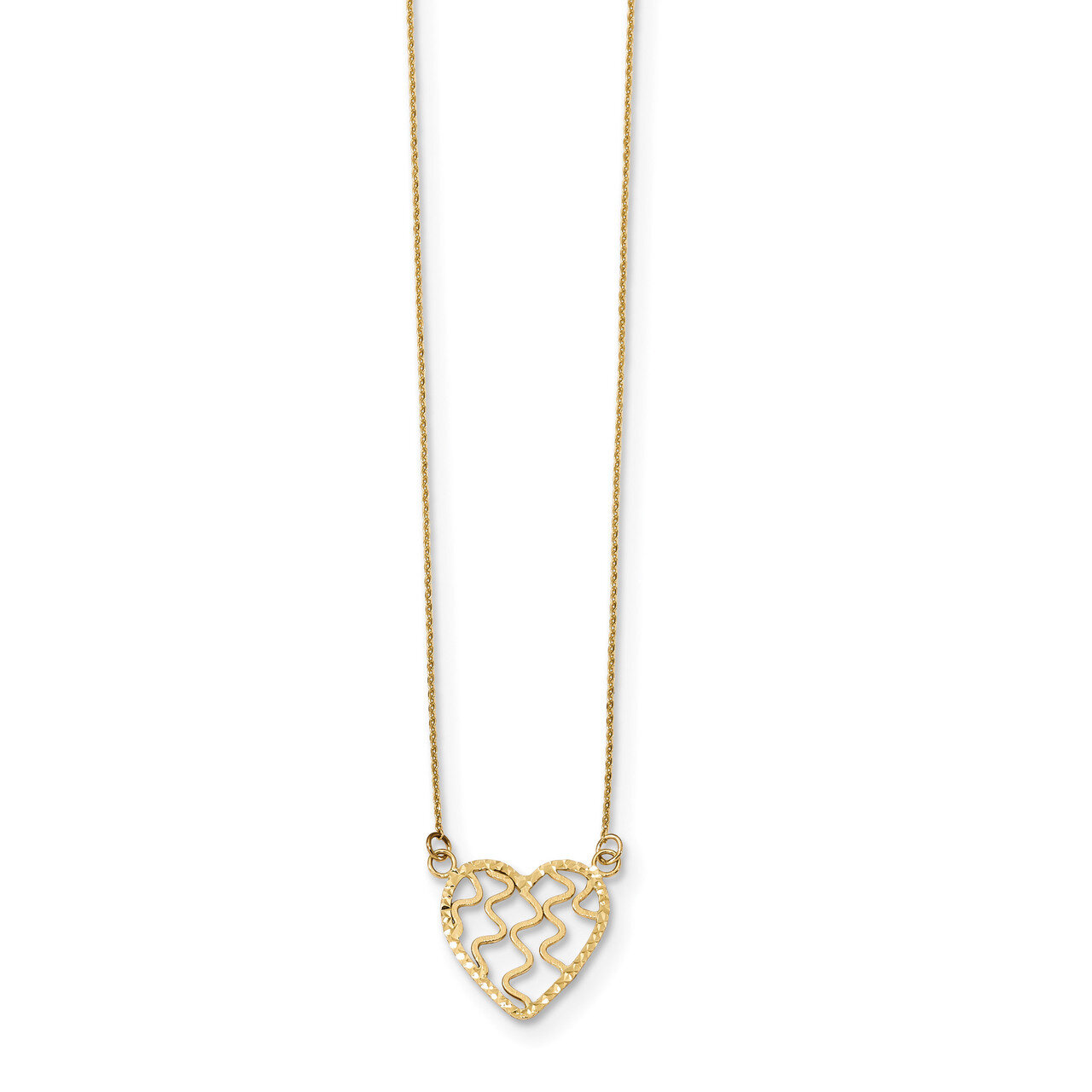 18 Inch Satin and Diamond -cut Heart Necklace 14k Gold Polished SF2533-18, MPN: SF2533-18, 88395795…