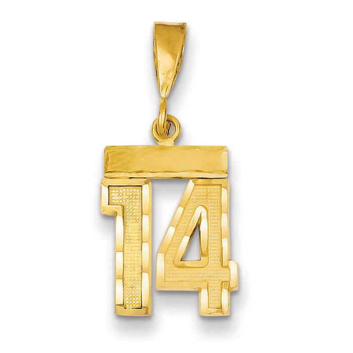 Number 14 Charm 14k Gold Small Diamond-cut SN14
