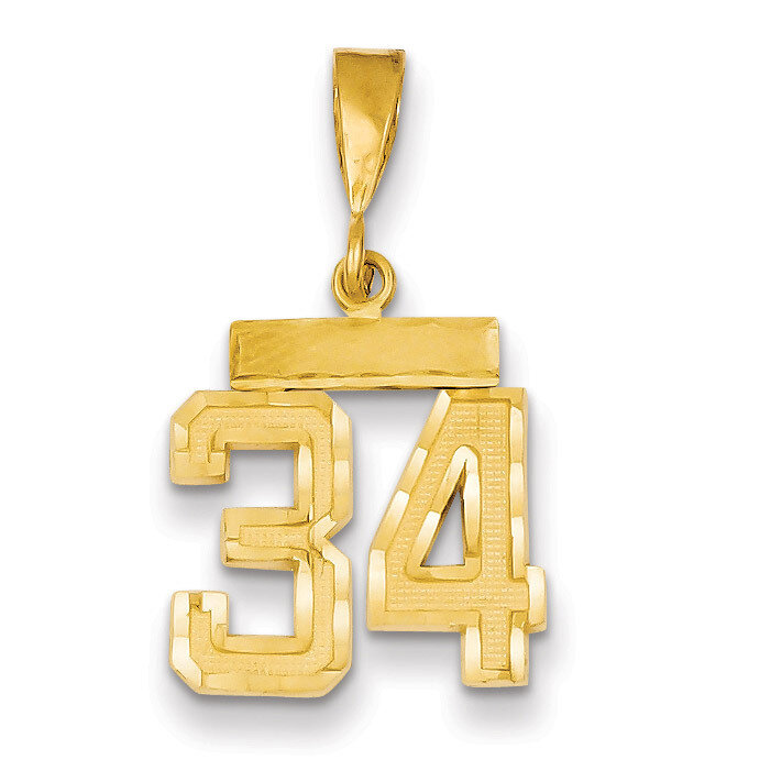 Number 34 Charm 14k Gold Small Diamond-cut SN34