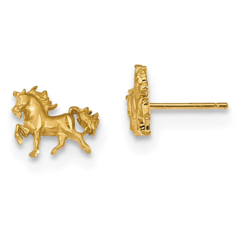 Unicorn Post Earrings 14k Gold Satin Diamond-cut TC1004
