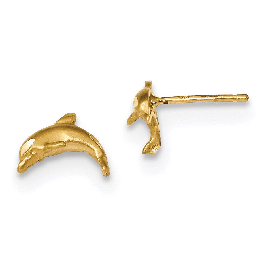 Dolphin Post Earrings 14k Gold Satin Diamond-cut TC998