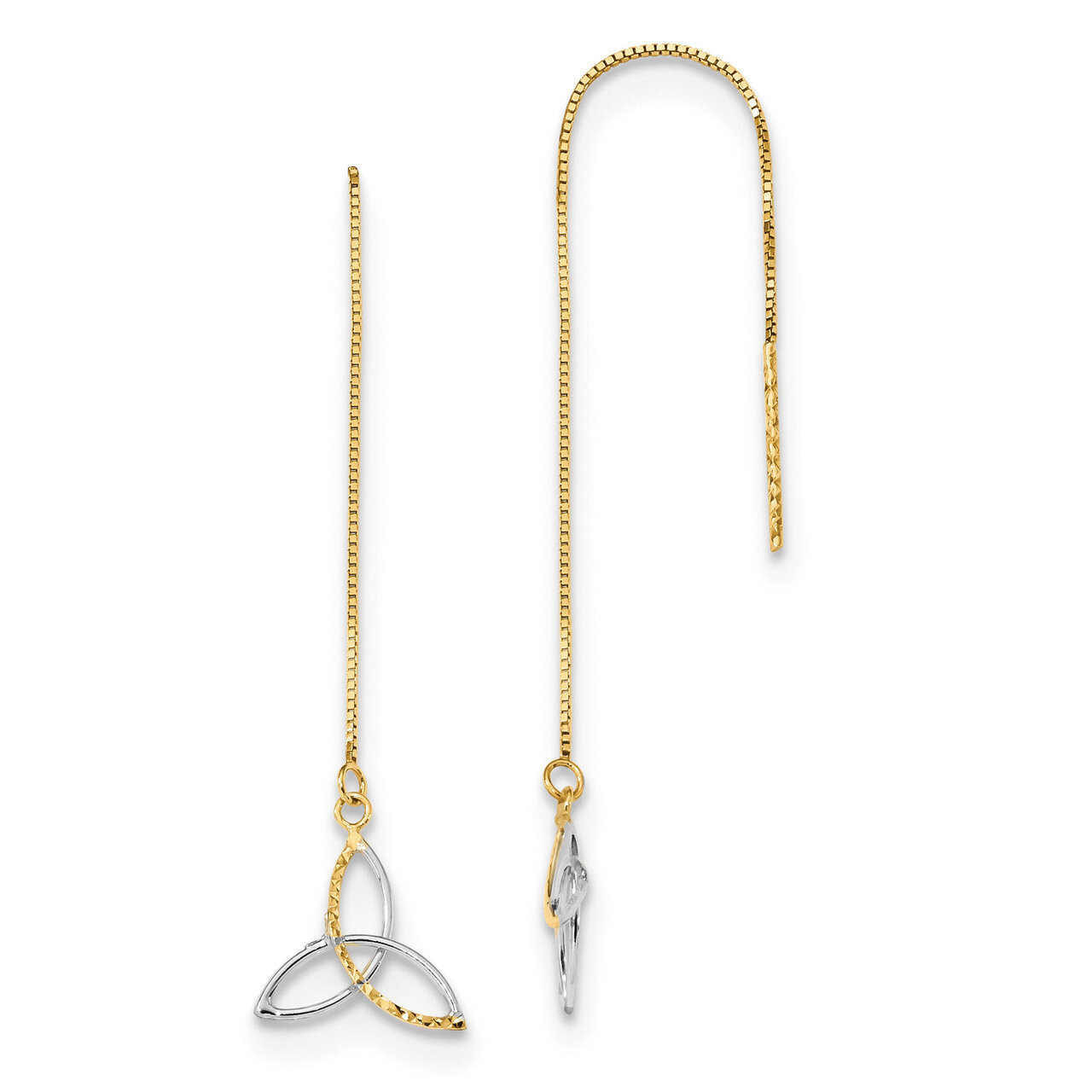 Diamond -cut Box Chain Celtic Knot Threader Earrings 14k Gold & Rhodium TE659