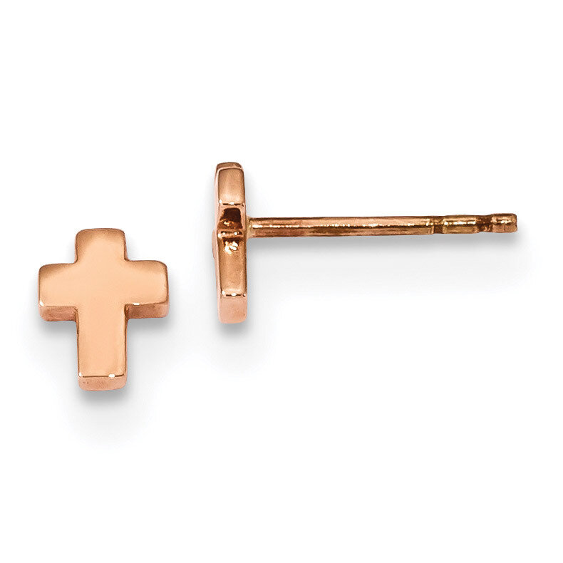 Polished Small Cross Post Earrings 14k Rose Gold TE664R, MPN: TE664R, 191101144318