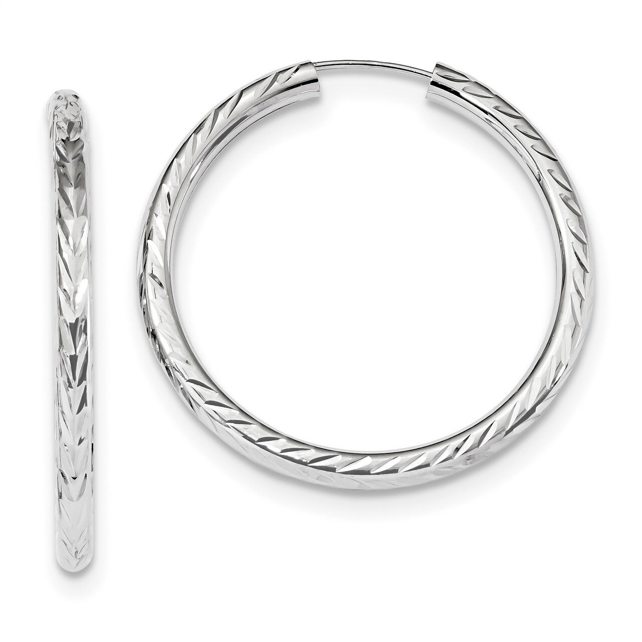 Polished & Diamond -cut Endless Hoop Earrings 14k white Gold TF1007W
