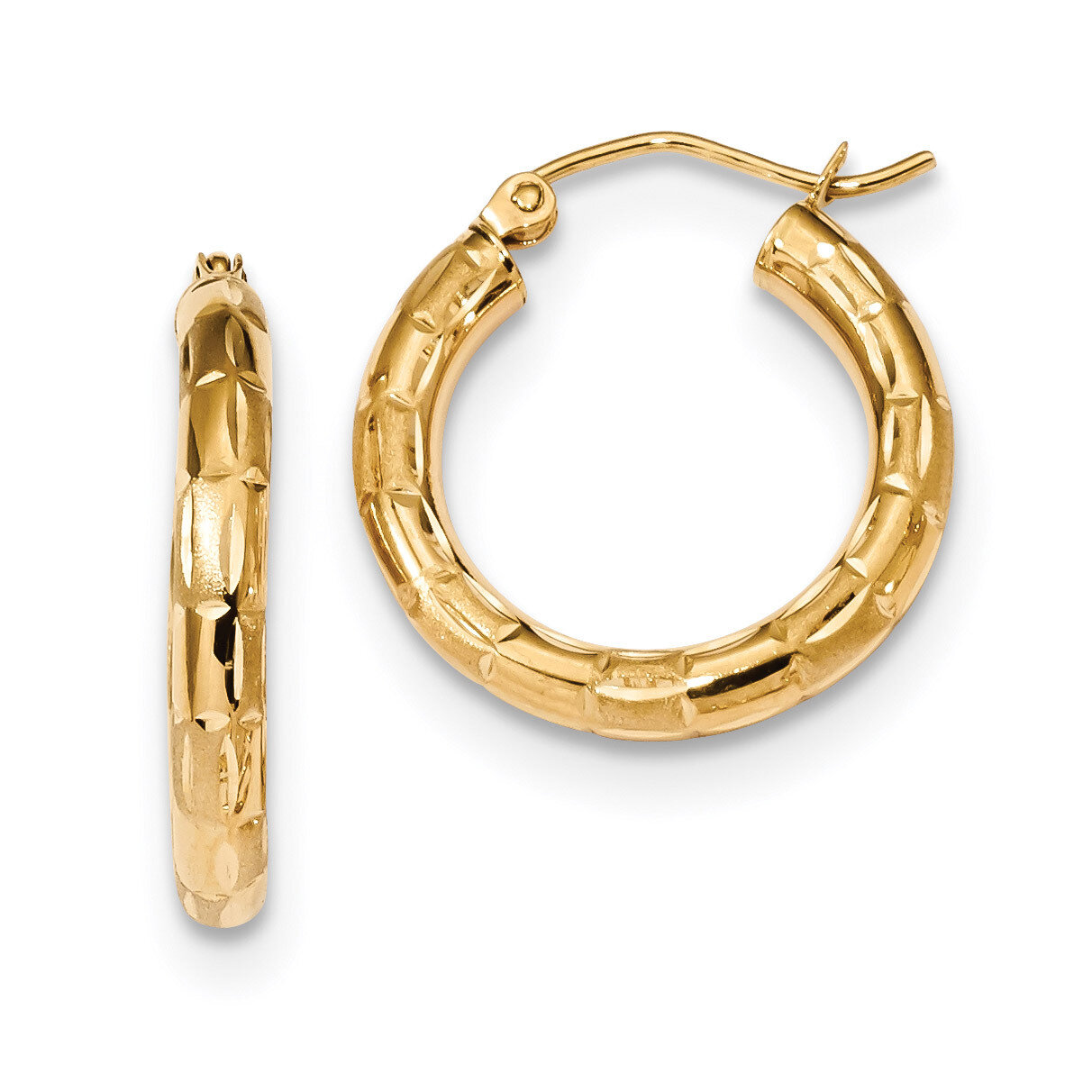 14k Polished Satin &amp; Diamond -cut Hoop Earrings 14k Gold Polished TF1010