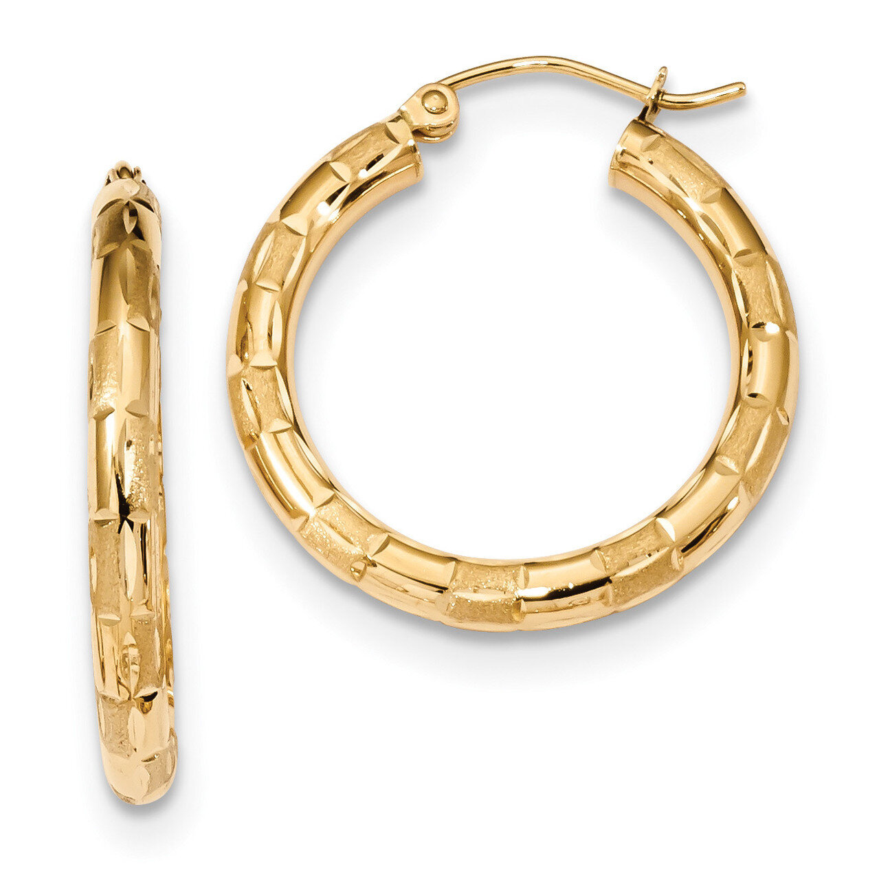 14k Polished Satin & Diamond -cut Hoop Earrings 14k Gold Polished TF1011