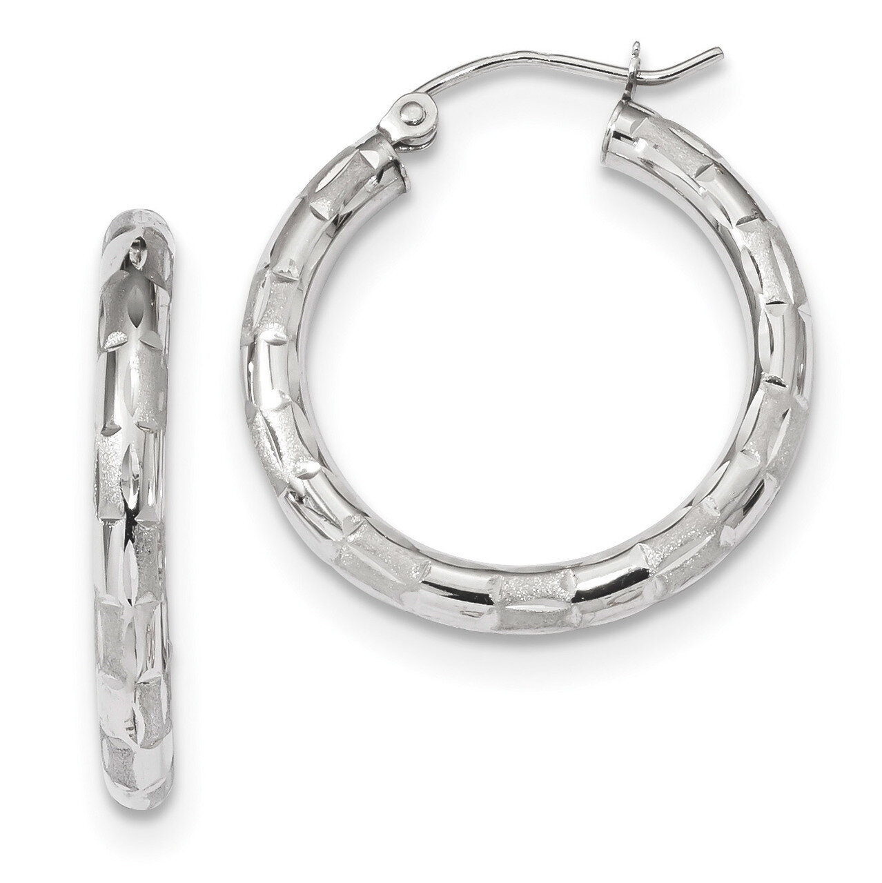 Polished Satin &amp; Diamond -cut Hoop Earrings 14k white Gold TF1011W, MPN: TF1011W, 191101143977
